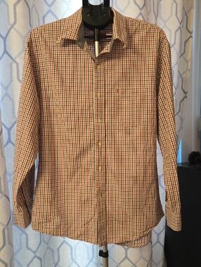 Izod Red and Blue Checked Long-Sleeve Dress Shirt
